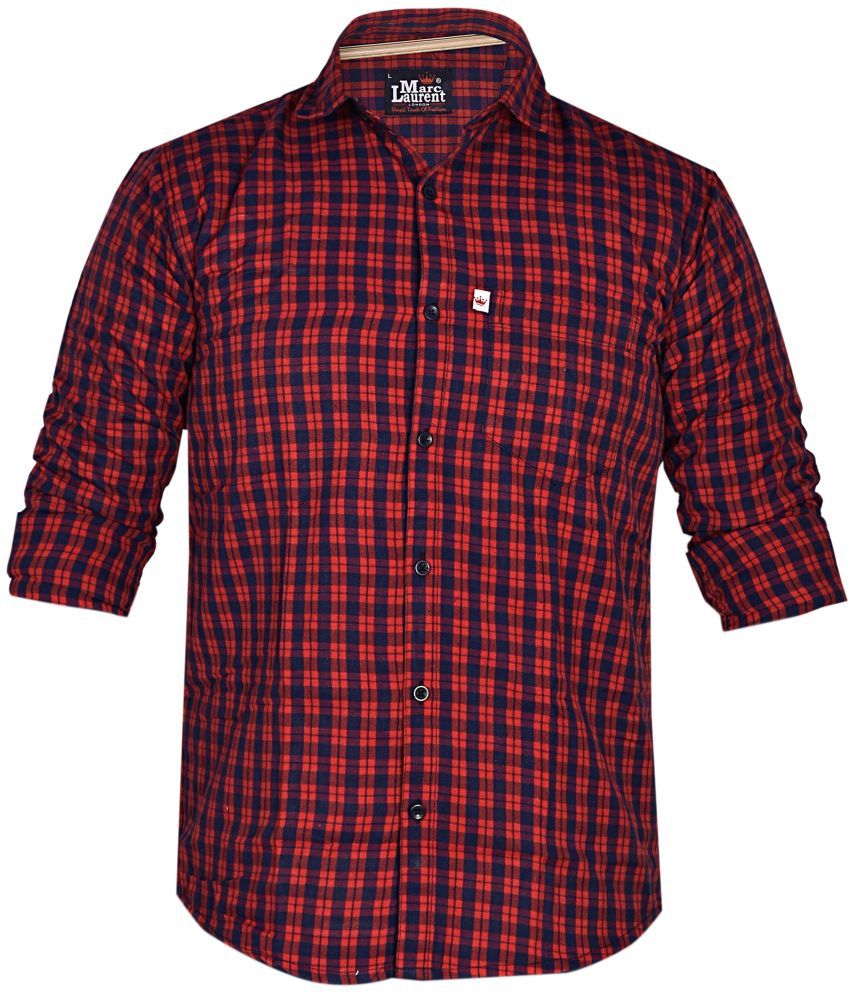     			Marc Laurent Cotton Blend Regular Fit Checks Full Sleeves Men's Casual Shirt - Red ( Pack of 1 )