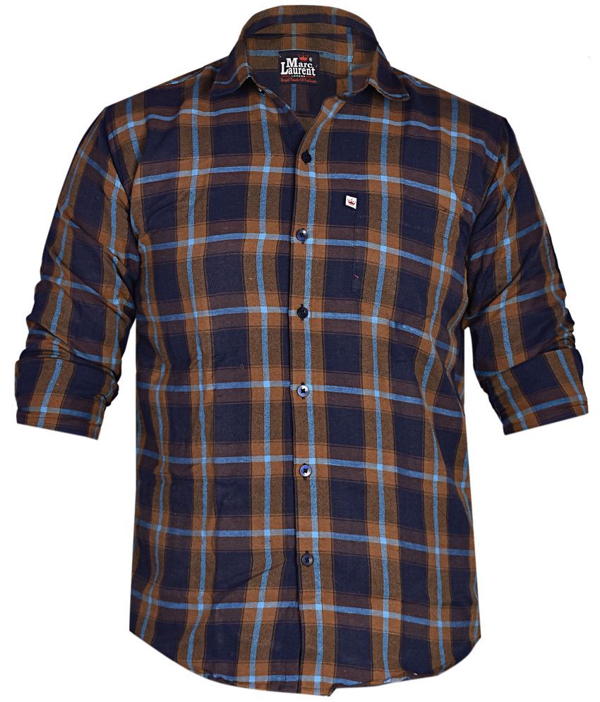     			Marc Laurent Cotton Blend Regular Fit Checks Full Sleeves Men's Casual Shirt - Brown ( Pack of 1 )