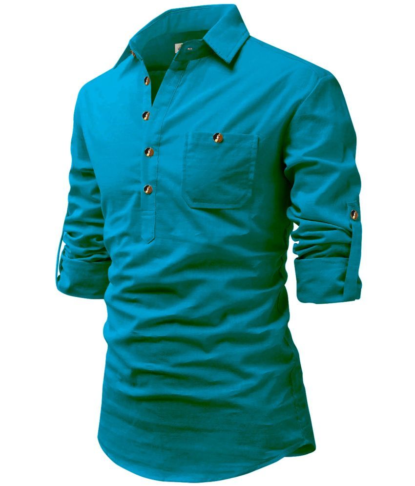     			RAREMARK Turquoise Cotton Men's Regular Kurta ( Pack of 1 )