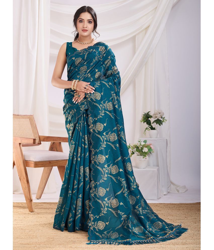     			Rekha Maniyar Silk Blend Woven Saree With Blouse Piece ( Navy Blue , Pack of 1 )