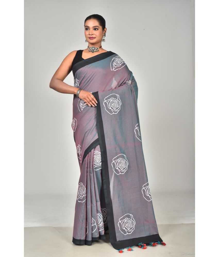     			SARADA HANDLOOM Cotton Printed Saree With Blouse Piece ( Charcoal , Pack of 1 )