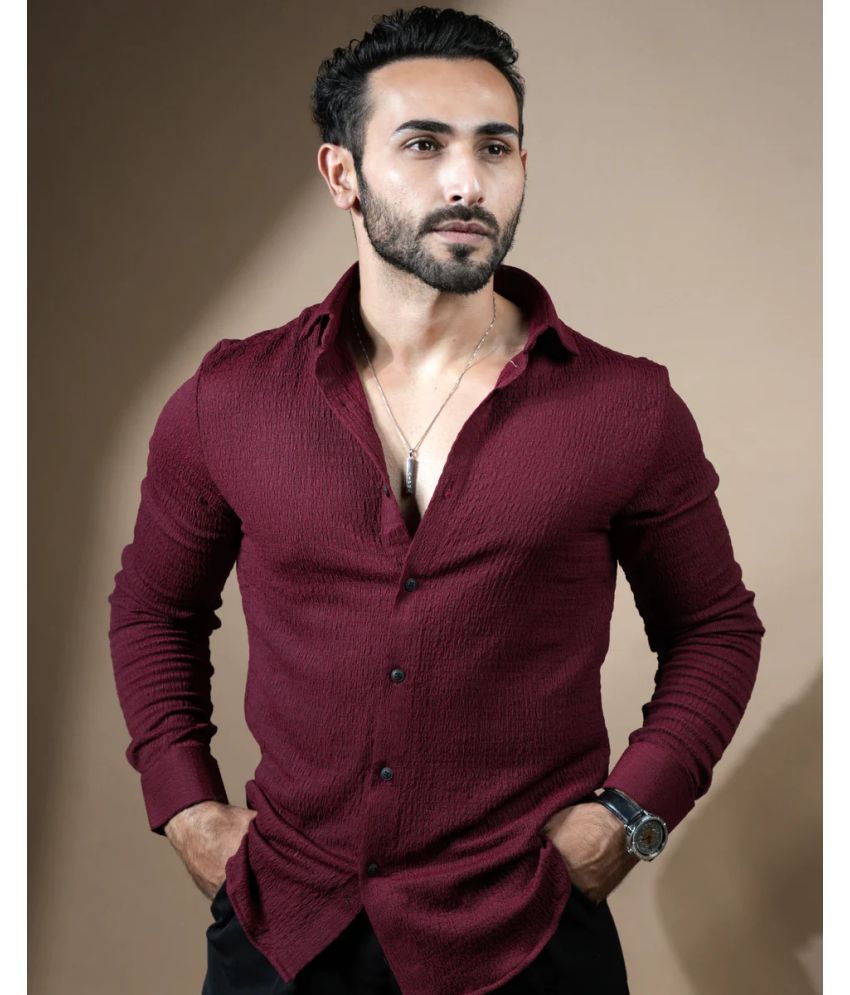     			bluecorp enterprise Poly Cotton Regular Fit Self Design Full Sleeves Men's Casual Shirt - Maroon ( Pack of 1 )