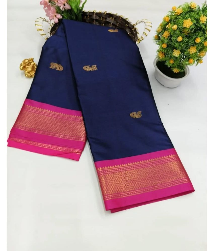     			Lady Shopi Cotton Silk Woven Saree With Blouse Piece ( Blue , Pack of 1 )