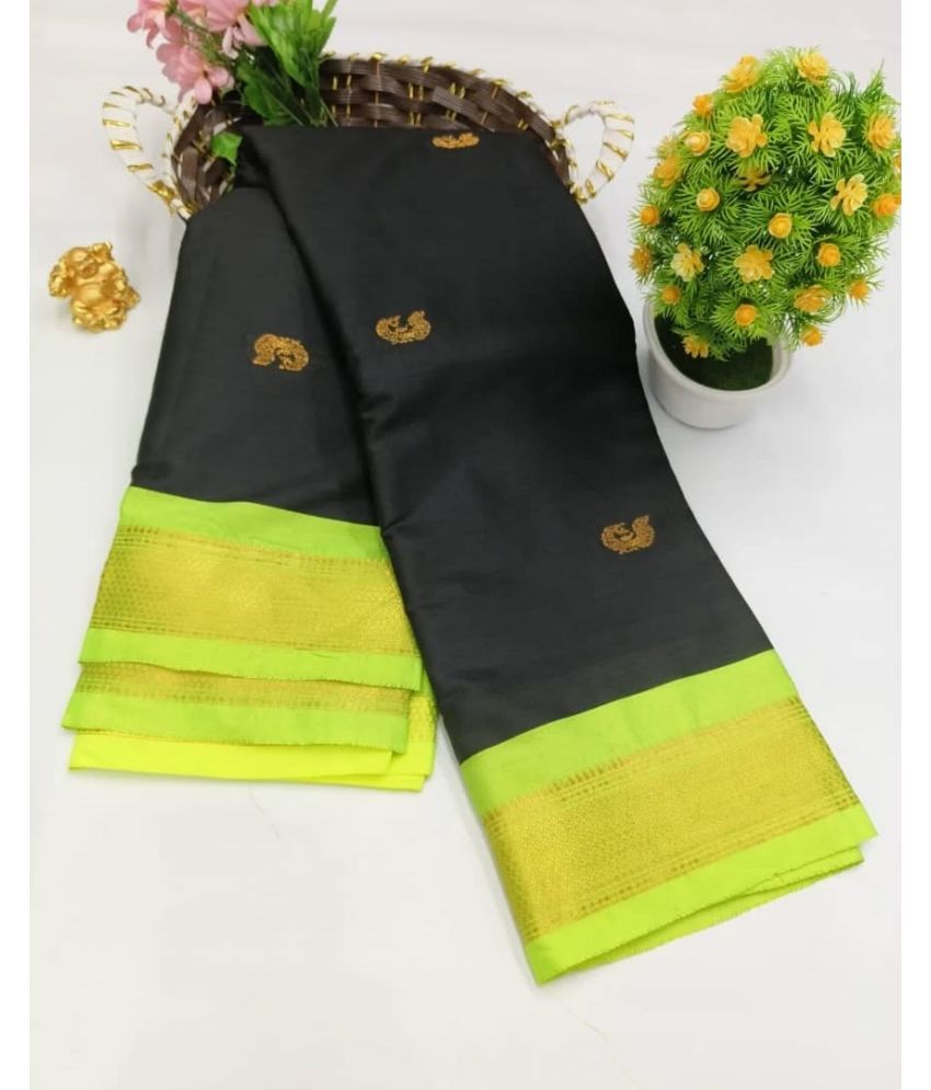     			Lady Shopi Cotton Silk Woven Saree With Blouse Piece ( Black , Pack of 1 )