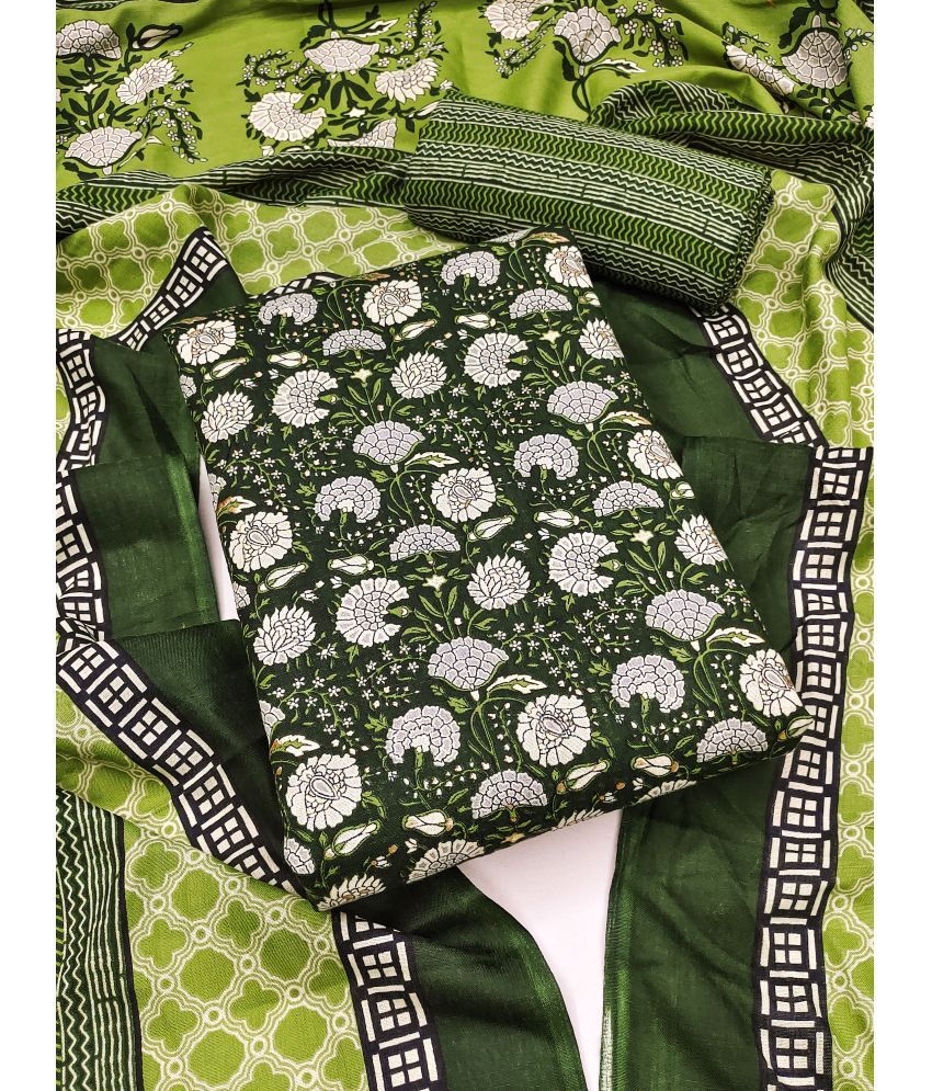     			Nayanthara Trends Unstitched Cotton Blend Printed Dress Material - Green ( Pack of 1 )