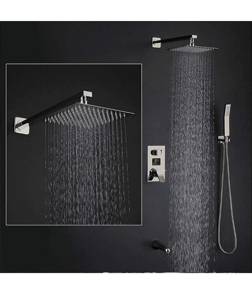     			BATHBLISS 8x8 Ultra Slim Shower with 18" Arm 1Set Stainless Steel Overhead Shower