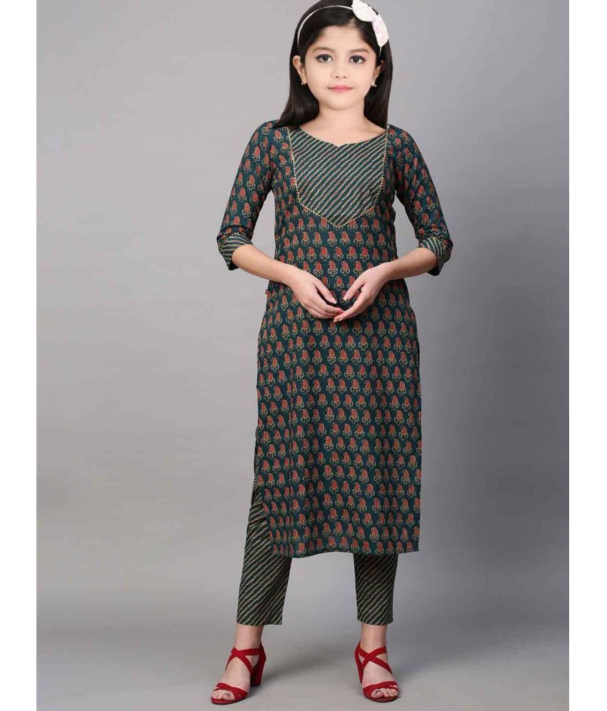     			Bholukart Girls Cotton Blend Kurti with Salwar ( Pack of 1 , Green )