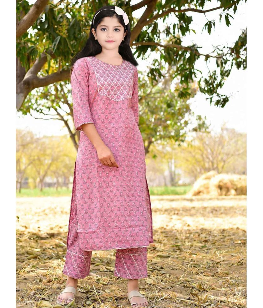     			Bholukart Girls Cotton Blend Kurti with Salwar ( Pack of 1 , Pink )