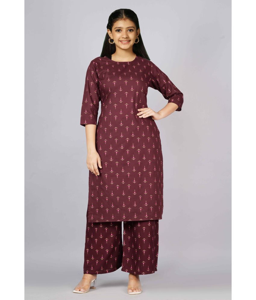     			Bholukart Girls Cotton Blend Kurti with Churidar ( Pack of 1 , Maroon )