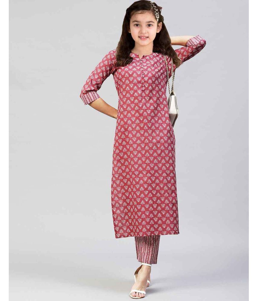     			Bholukart Girls Cotton Blend Kurti with Salwar ( Pack of 1 , Maroon )