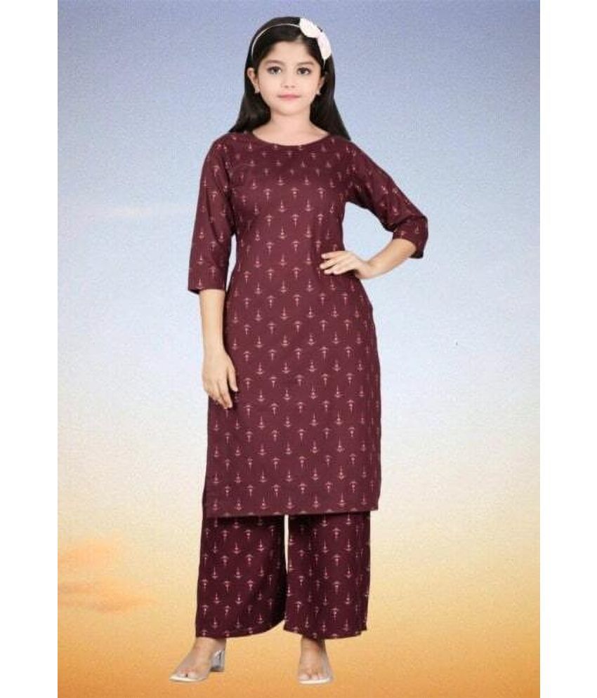     			Bholukart Girls Cotton Blend Kurti with Salwar ( Pack of 1 , Maroon )