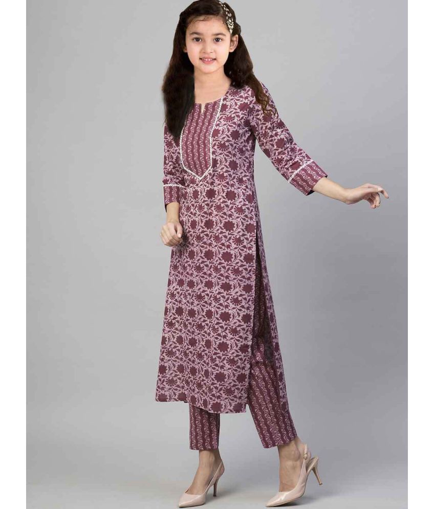     			Bholukart Girls Cotton Blend Kurti with Salwar ( Pack of 1 , Brown )