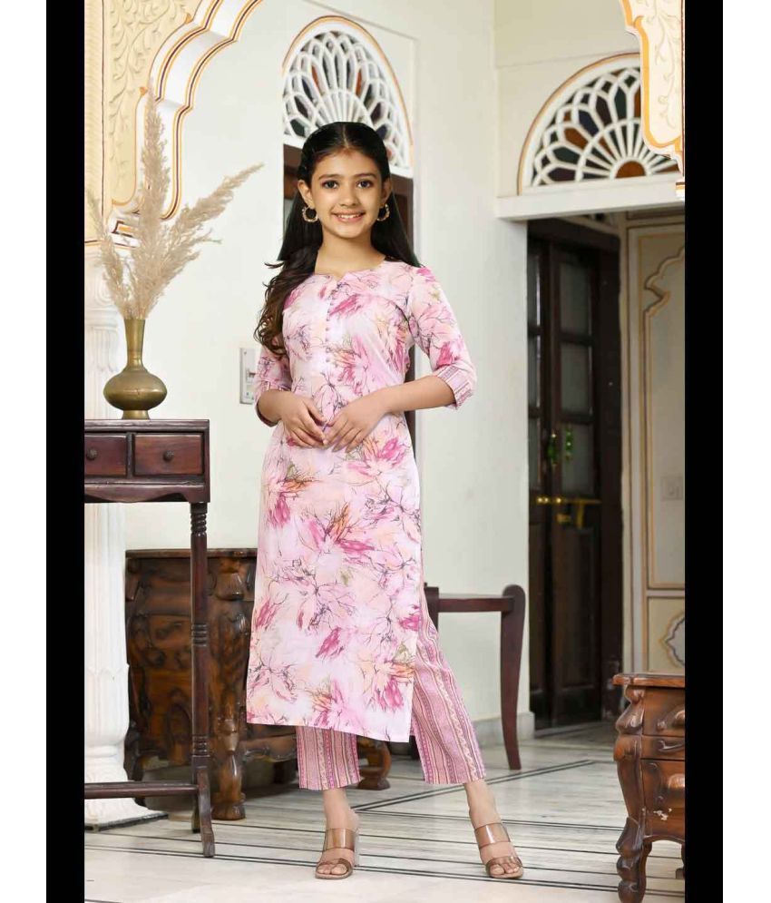     			Bholukart Girls Cotton Blend Kurti with Churidar ( Pack of 1 , Pink )