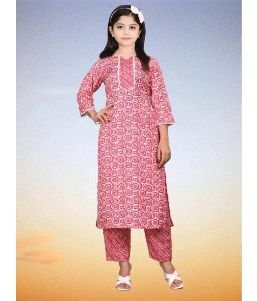     			Bholukart Girls Cotton Blend Kurti with Salwar ( Pack of 1 , Pink )