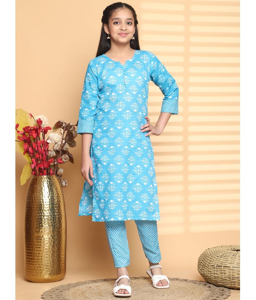     			Bholukart Girls Cotton Blend Kurti with Salwar ( Pack of 1 , Light Blue )