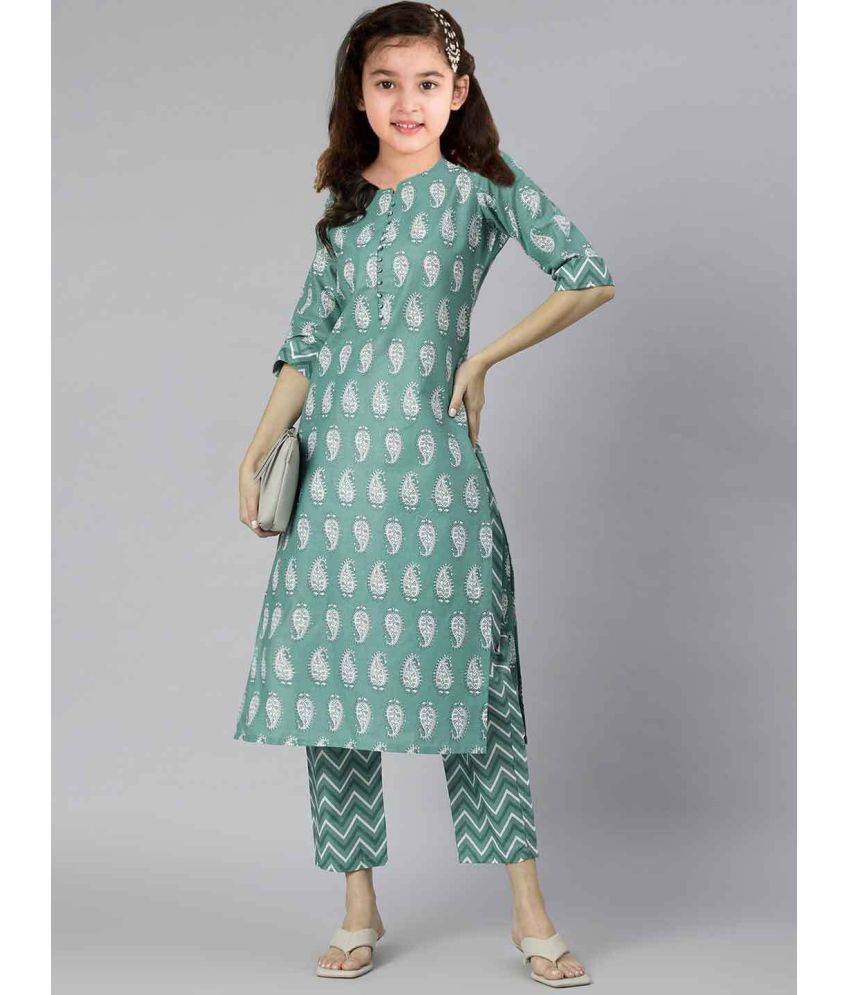     			Bholukart Girls Cotton Blend Kurti with Salwar ( Pack of 1 , Green )