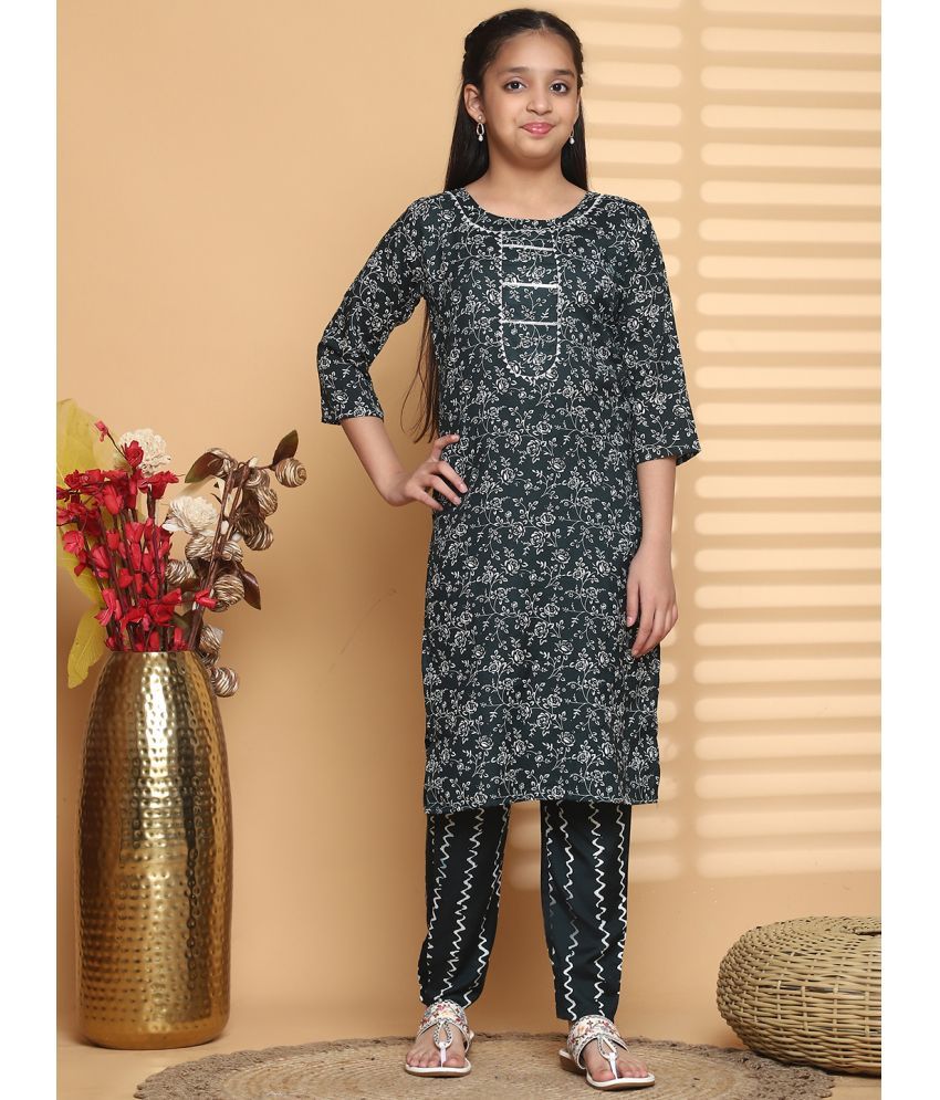     			Bholukart Girls Cotton Blend Kurti with Salwar ( Pack of 1 , Dark Green )