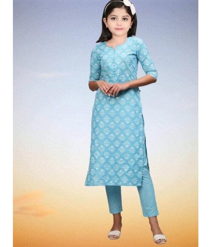     			Bholukart Girls Cotton Blend Kurti with Salwar ( Pack of 1 , Light Blue )