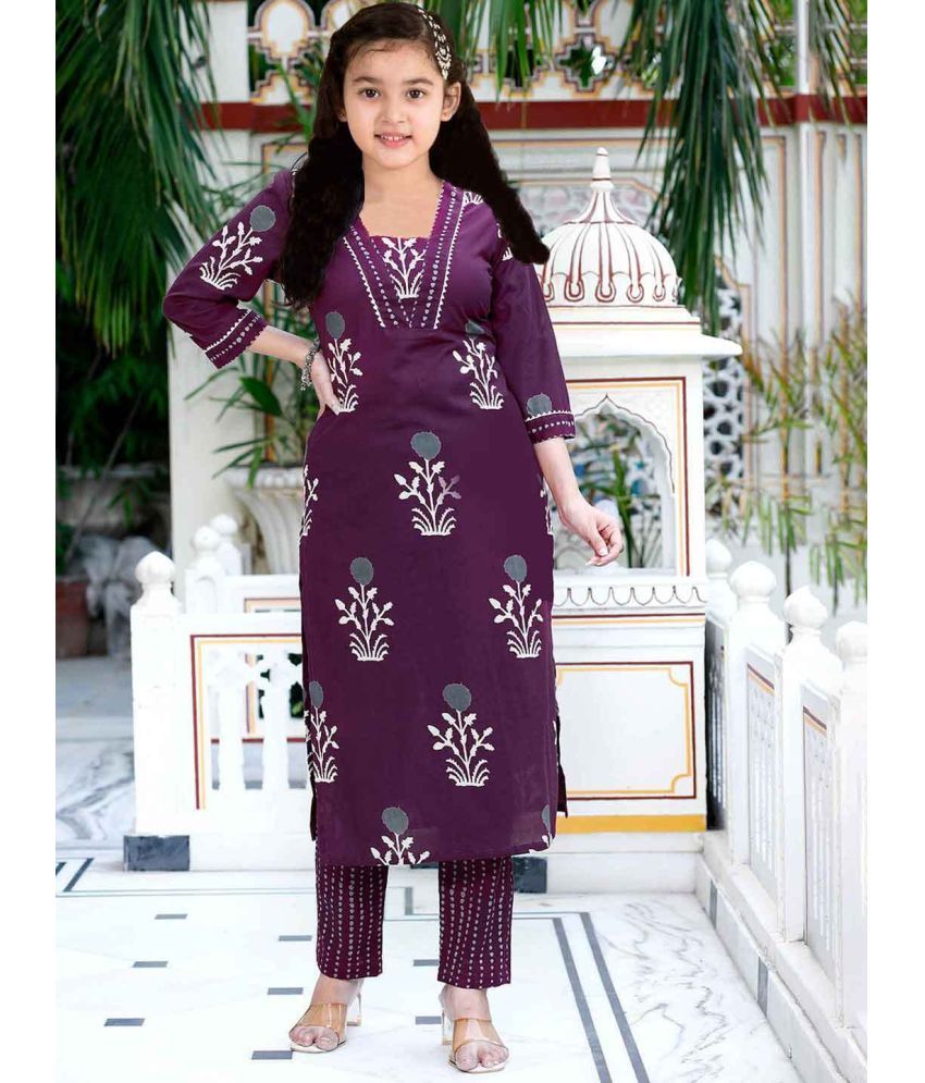     			Bholukart Girls Cotton Blend Kurti with Salwar ( Pack of 1 , Purple )