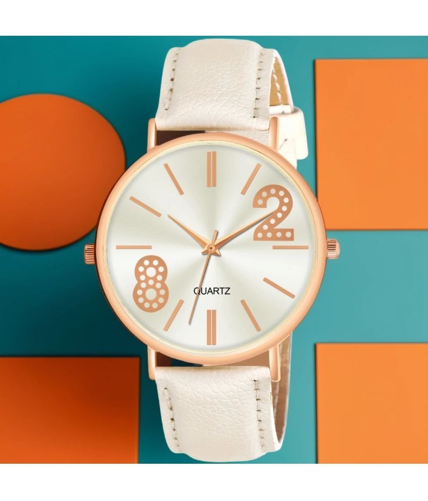     			DECLASSE White Leather Analog Womens Watch