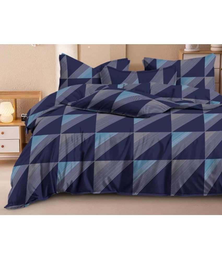     			NeLeo Poly Cotton 1 Double King Bedsheet with 4 Pillow Covers ( Dark Blue )