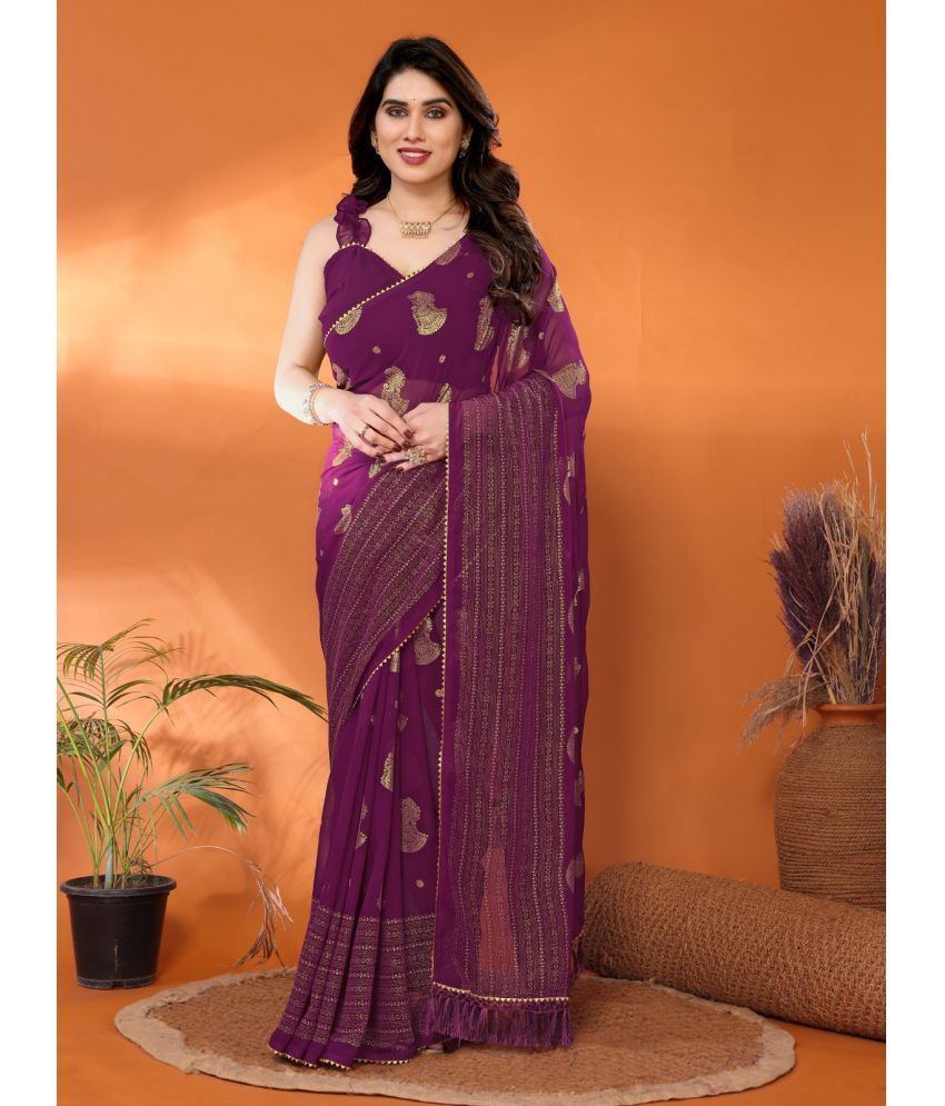     			PHORIA STYLE Chiffon Solid Saree With Blouse Piece ( Wine , Pack of 1 )