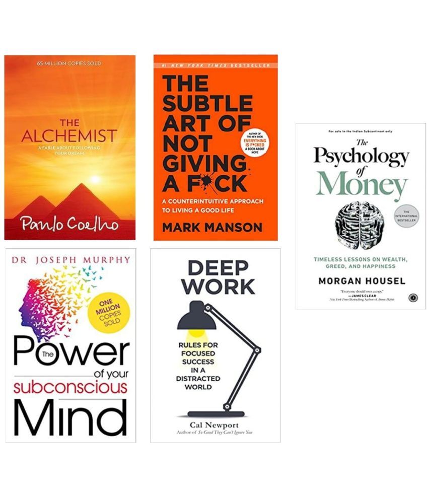     			The power of subconcious mind + The alchemist + The psychology of money + Deep work + The subtle art of not giving a fuck ( english paperback )