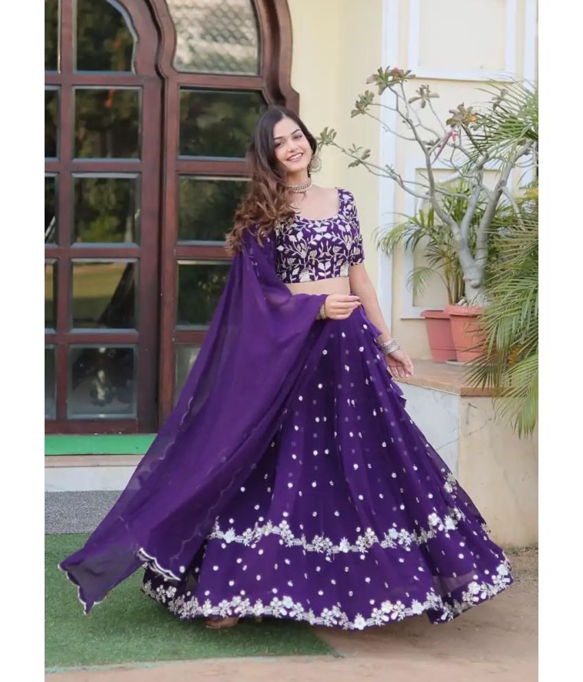     			Trijal Fab Purple Georgette Circular Semi Stitched Lehenga Single