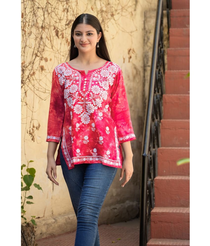     			anushansa Pack of 1 Rayon Embroidered Straight Women's Kurti - ( Red )