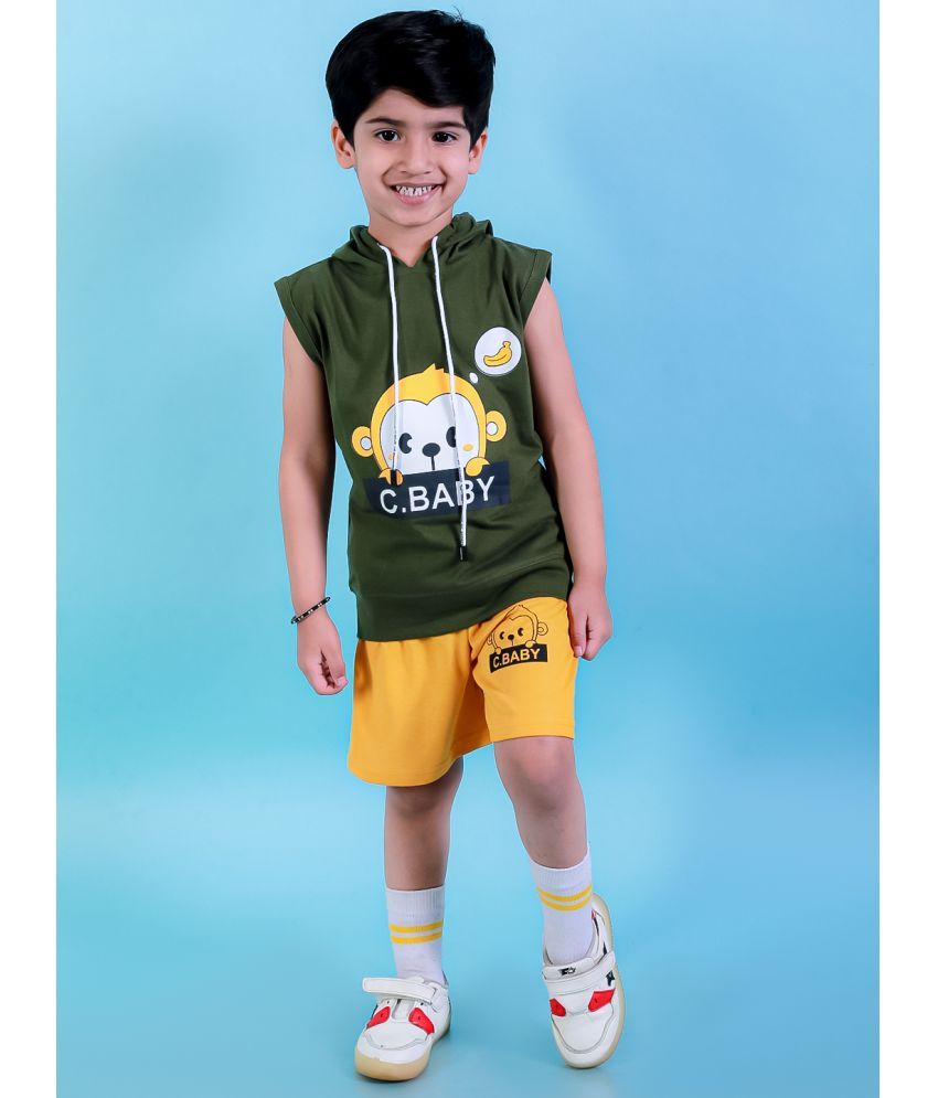     			Chandrika Pack of 1 Boys Cotton Blend T-Shirts & Shorts Set ( Green )