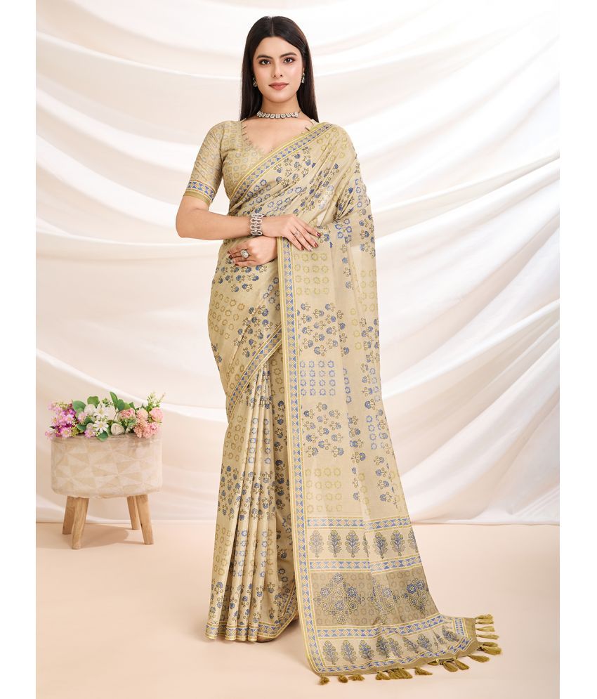     			MANTROTSAV Cotton Blend Printed Saree With Blouse Piece ( Beige , Pack of 1 )