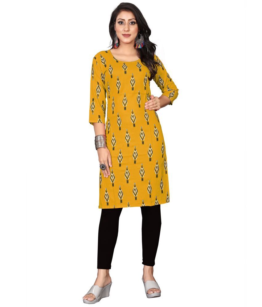     			RUNAYA NX Pack of 1 Viscose Rayon Printed A-line Women's Kurti - ( Yellow )