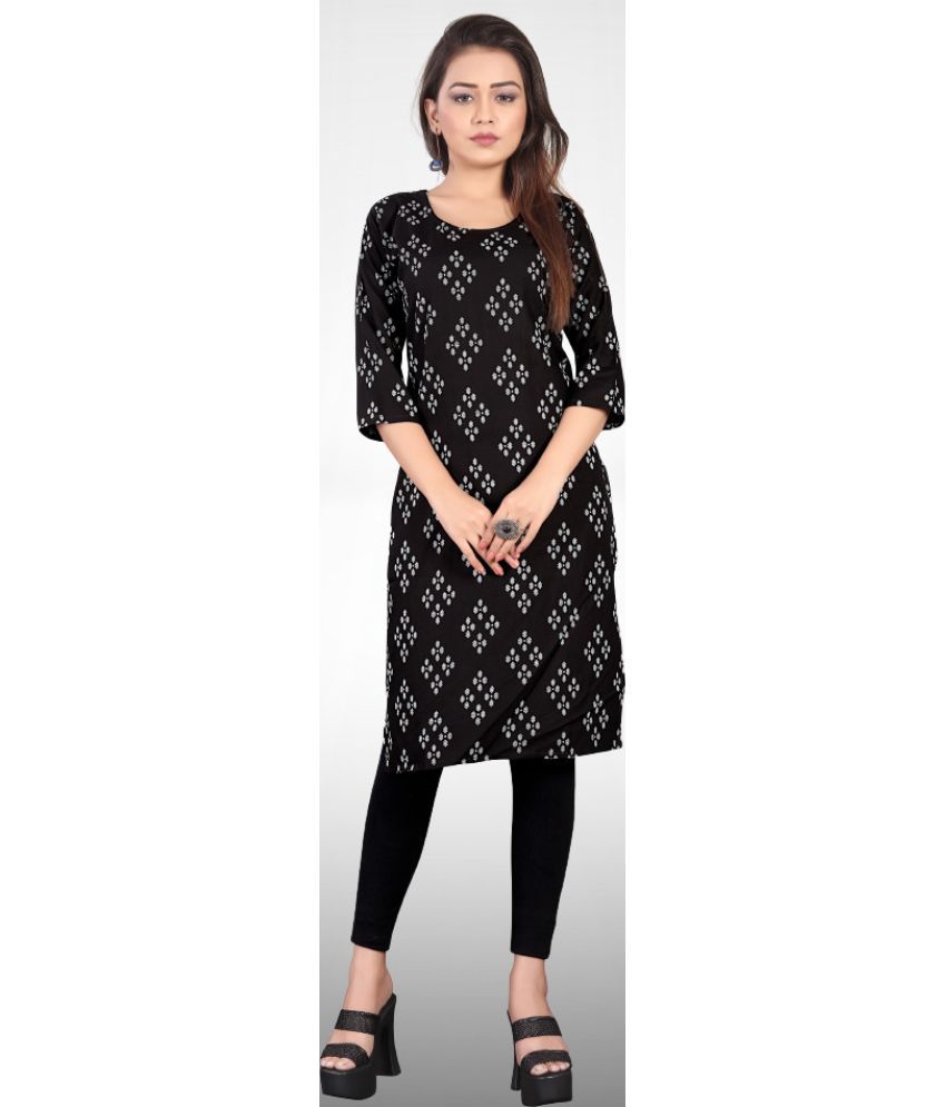     			RUNAYA NX Pack of 1 Viscose Rayon Printed A-line Women's Kurti - ( Black )