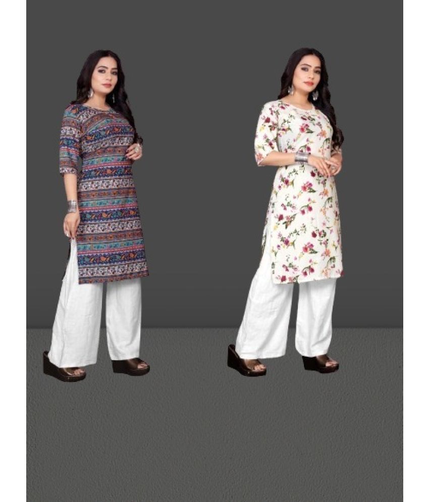     			RUNAYA NX Pack of 2 Crepe Printed A-line Women's Kurti - ( Dark Blue )