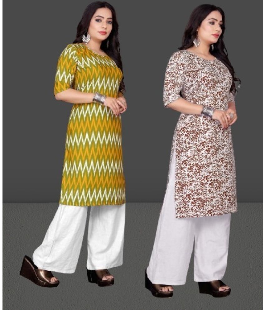     			RUNAYA NX Pack of 2 Crepe Printed A-line Women's Kurti - ( Yellow )