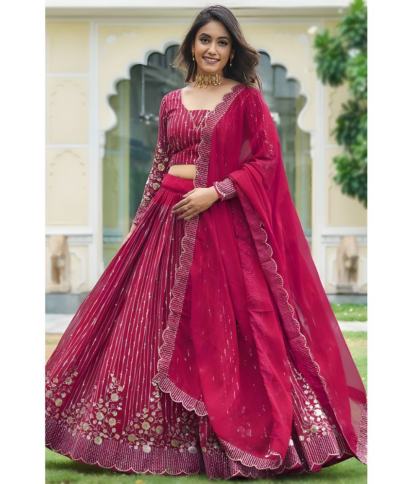     			kedar fab Pink Georgette Circular Stitched Lehenga Single