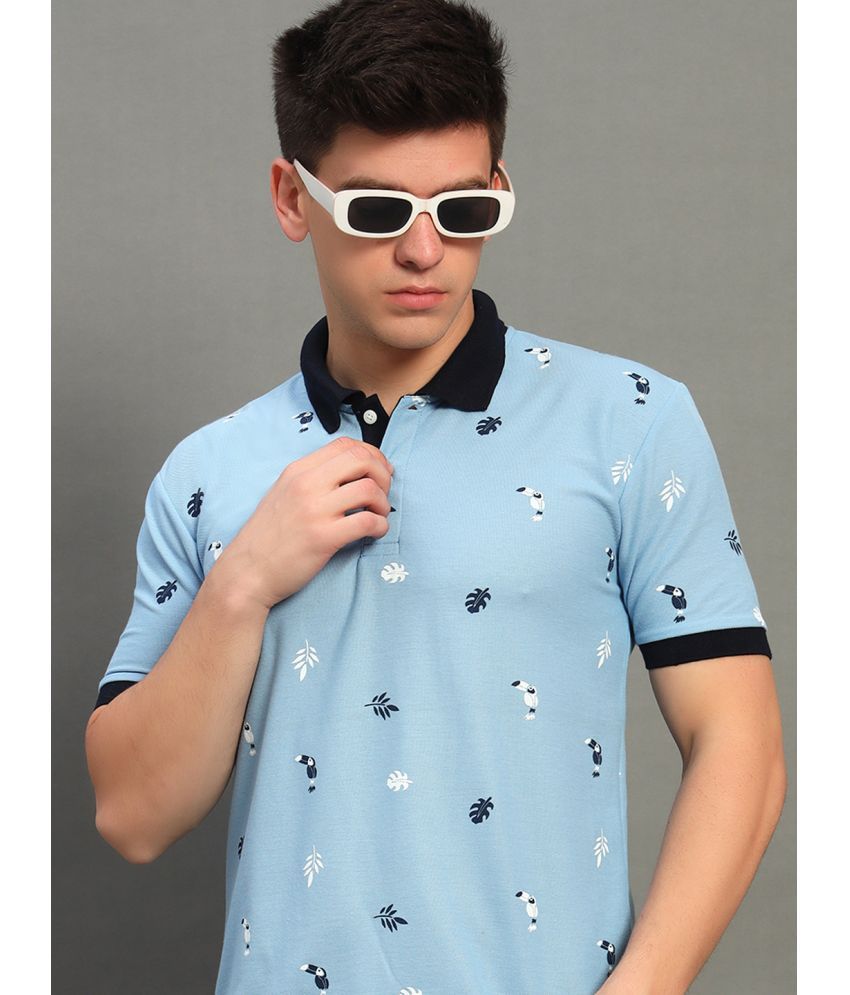     			GET GOLF Pack of 1 Cotton Blend Regular Fit Printed Half Sleeves Men's Polo T Shirt ( Sky Blue )