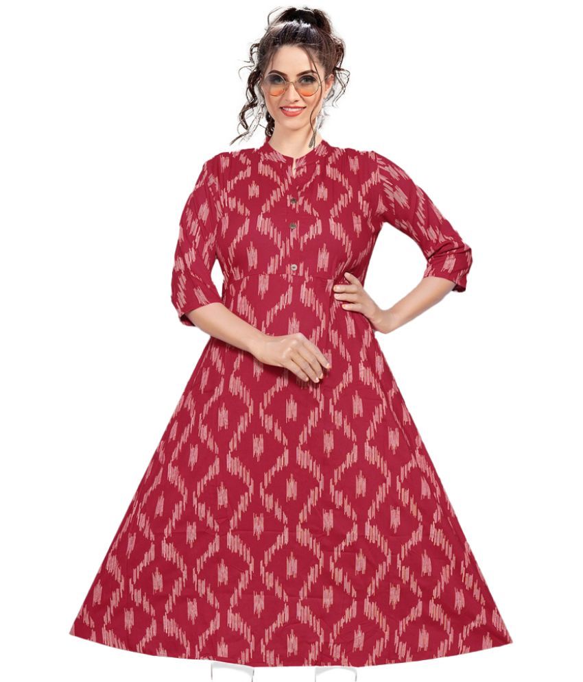     			PickALook Pack of 1 Rayon Printed Anarkali Women's Kurti - ( Red )