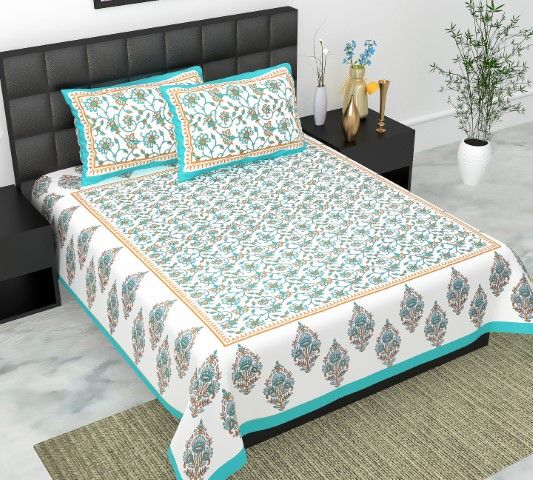     			E Elma Cotton 1 Double Bedsheet with 2 Pillow Covers ( Green )