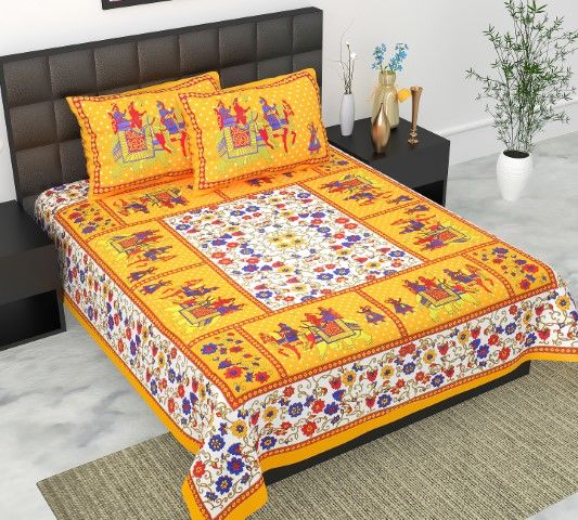     			E Elma Cotton 1 Double Bedsheet with 2 Pillow Covers ( Yellow )