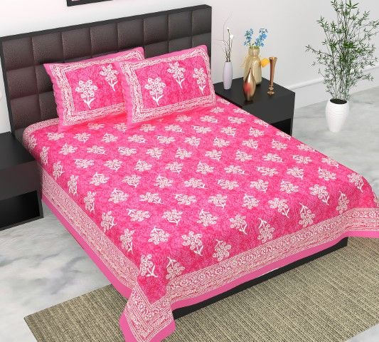     			E Elma Cotton 1 Double Bedsheet with 2 Pillow Covers ( Pink )