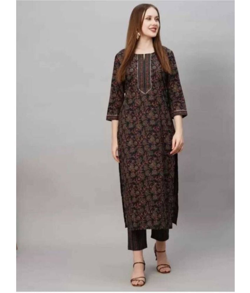     			BOUGHT FIRST Pack of 1 Cotton Silk Printed Straight Women's Kurti - ( Black )