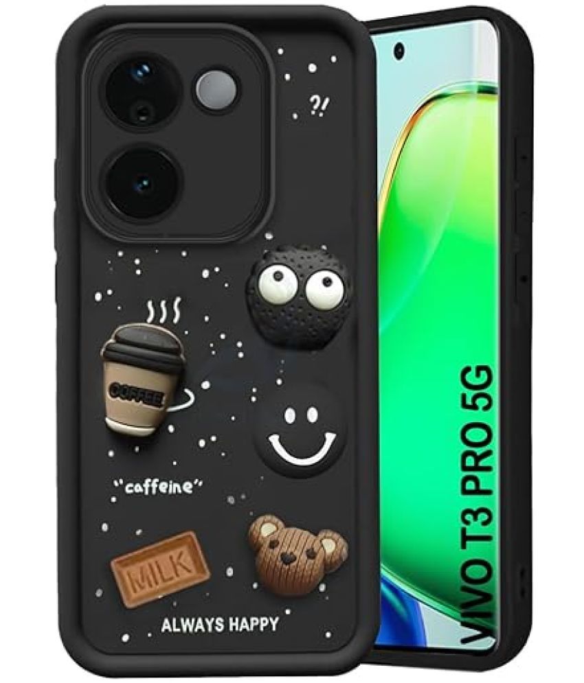     			Doyen Creations Black Printed Back Cover Rubber Compatible For Vivo T3 Pro ( Pack of 1 )