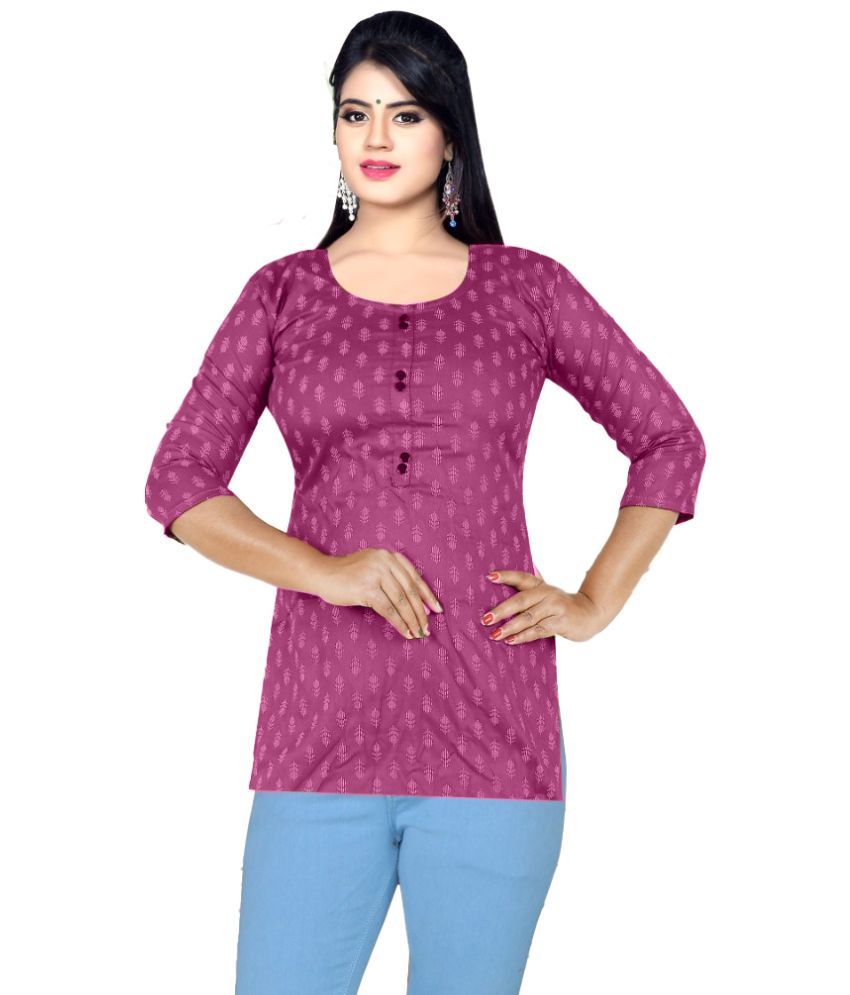     			PickALook Pack of 1 Rayon Printed Straight Women's Kurti - ( Pink )