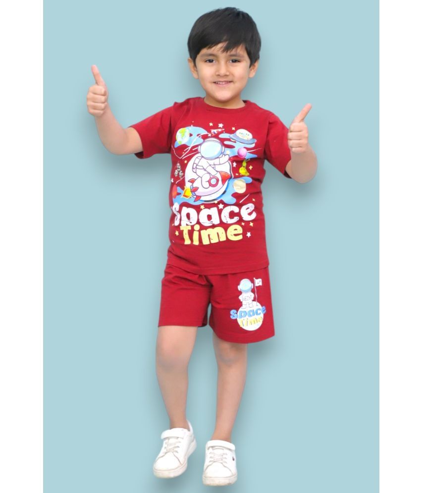     			Chandrika Pack of 1 Boys Cotton Blend T-Shirts & Shorts Set ( Maroon )