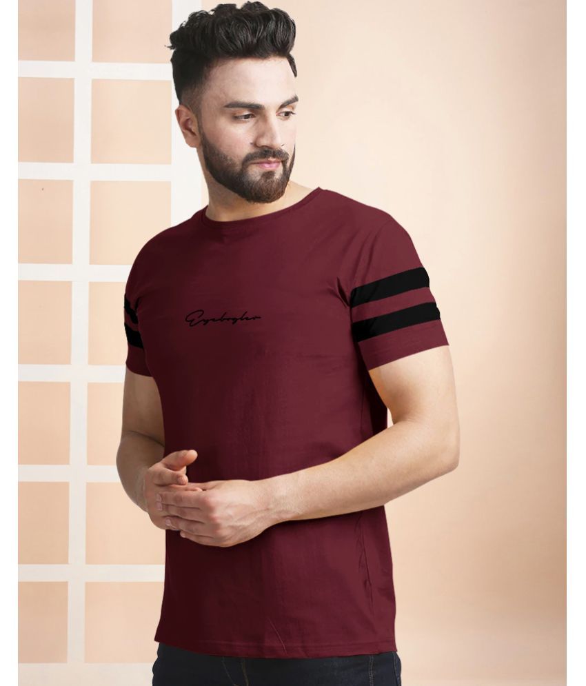     			Eyebogler Cotton Blend Regular Fit Printed Half Sleeves Men's Round T-Shirt - Maroon ( Pack of 1 )