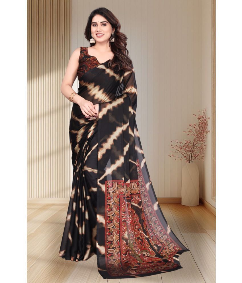     			Magneitta Chiffon Printed Saree With Blouse Piece ( Brown , Pack of 1 )