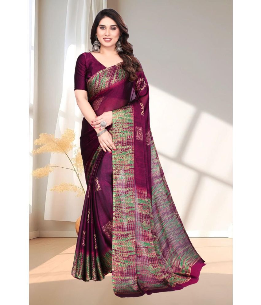     			Magneitta Chiffon Printed Saree With Blouse Piece ( Purple , Pack of 1 )