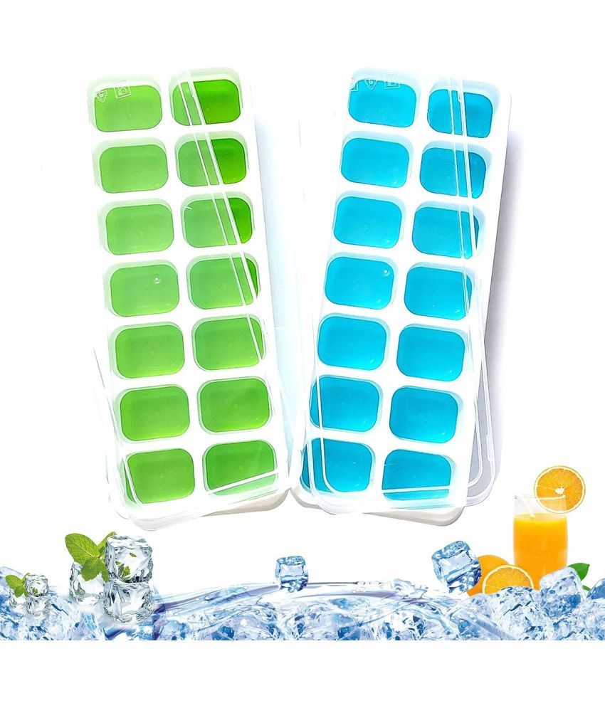     			Magnique 2Pcs Silicone Pop Up Square Ice Cube Trays for Freezer with Lid Easy Release Flexible Bottom, Stackable, 100% BPA Free