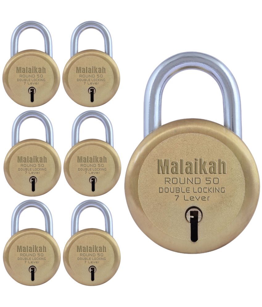     			Malaikah Gold 50 mm Padlock Double Locking 7 Lever With 3 Keys, Ideal for Gate, Shutter and Shop, Ideal for Gate, Shutter and Shop Made in Aligarh, India, Pack of 7